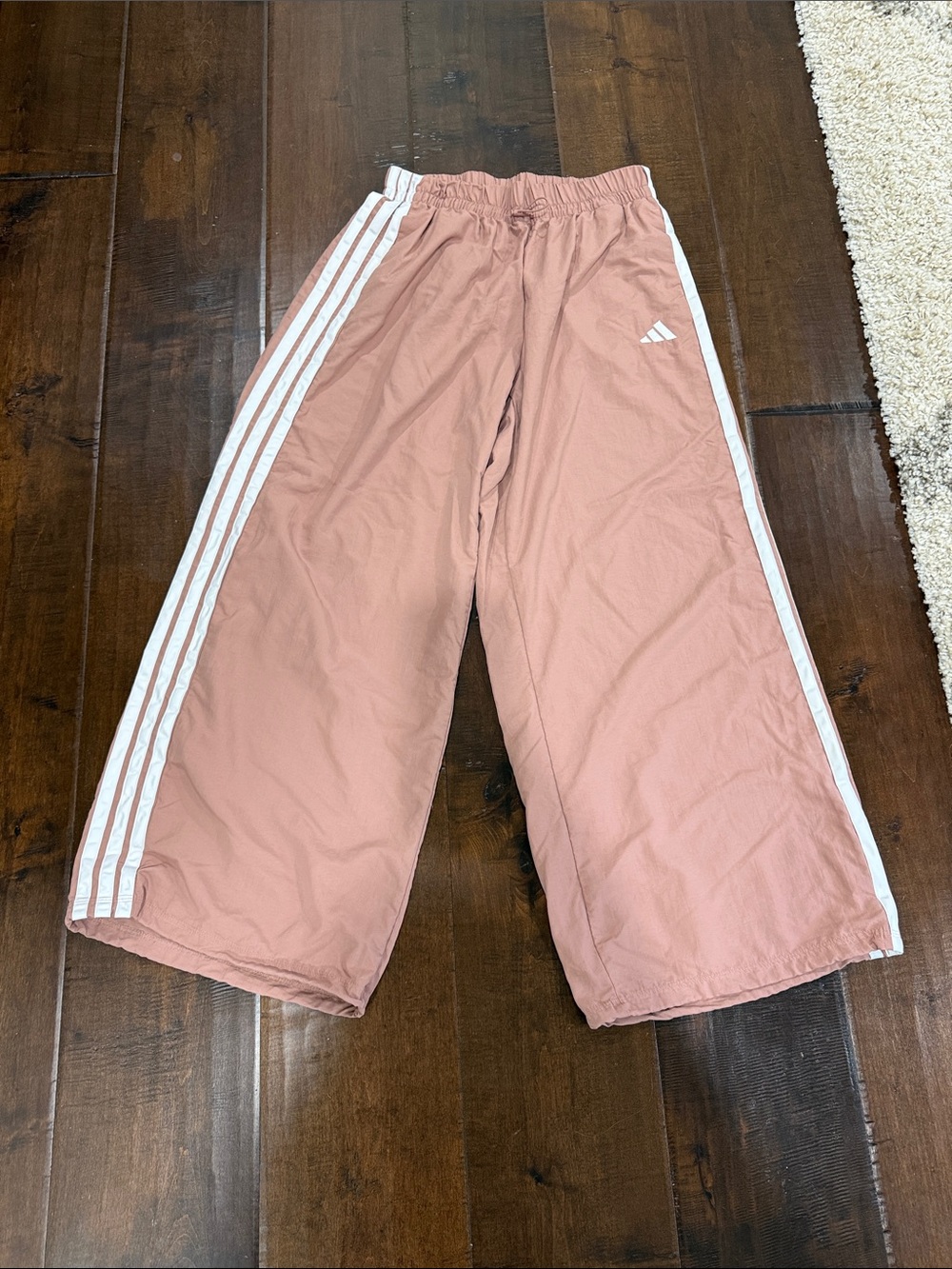 adidas Dusty Rose Wide-Leg Track Pants with White Stripes - Picture 3 of 4